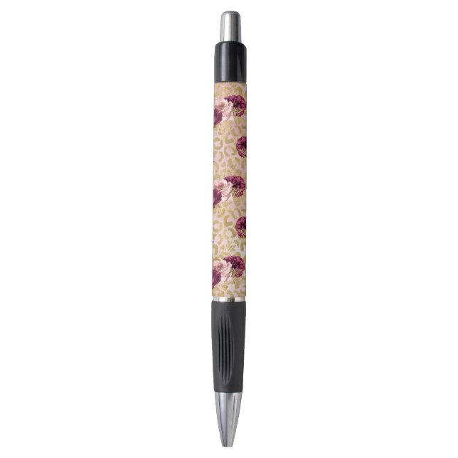 Gold Leopard Print Pink Roses Florals            Pen (Front Vertical)