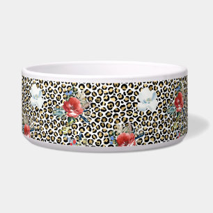Gold Leopard Print Red White Floral