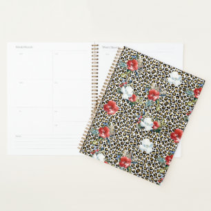 Gold Leopard Print Red White Floral Planner