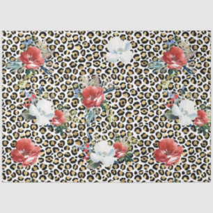 Gold Leopard Print Red White Floral Tissue Paper