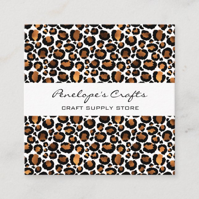 Gold Leopard Print Square Business Card (Front)