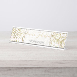 Gold Leopard Tiger Animals Desk Name Plate