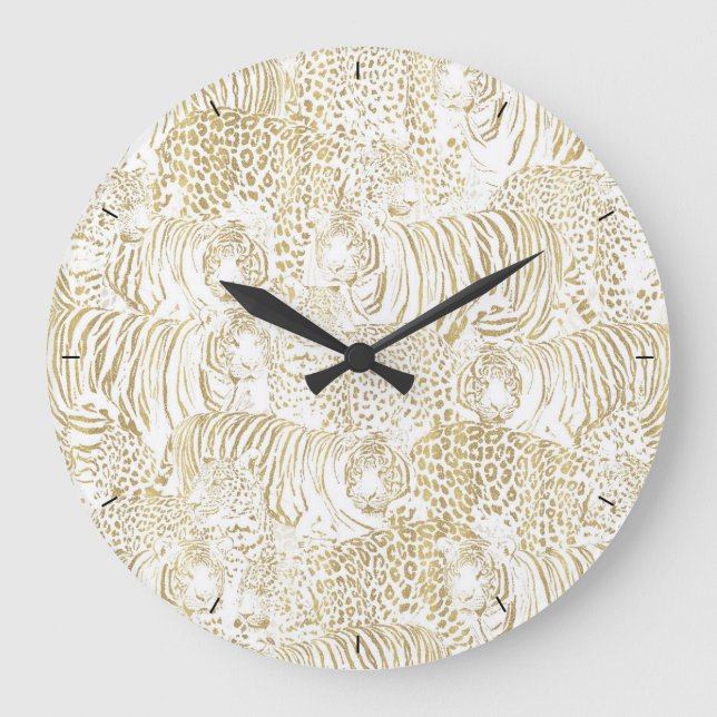 Gold Leopard Tiger Animals Large Clock (Front)