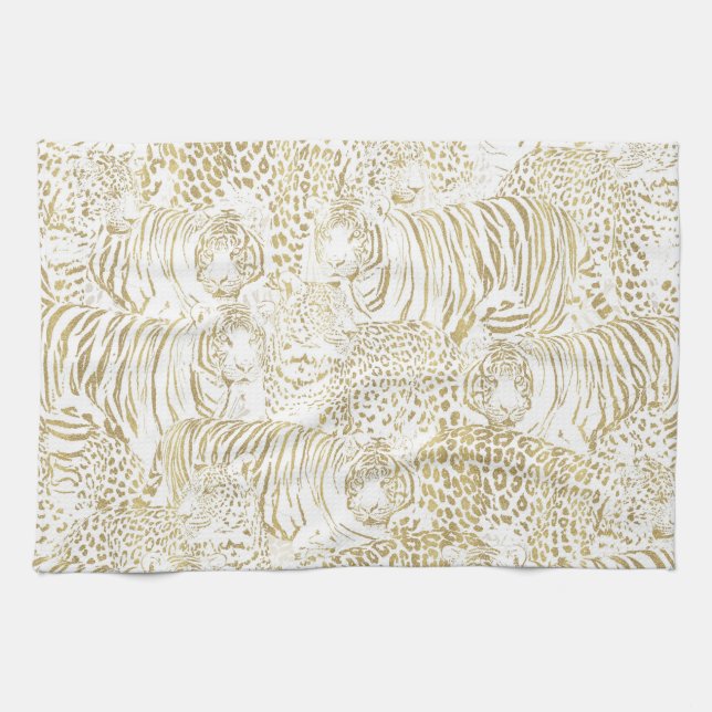 Gold Leopard Tiger Animals Pattern Kitchen Towel (Horizontal)