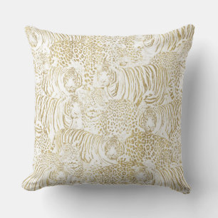 Gold Leopard Tiger Animals Pattern Throw Pillow
