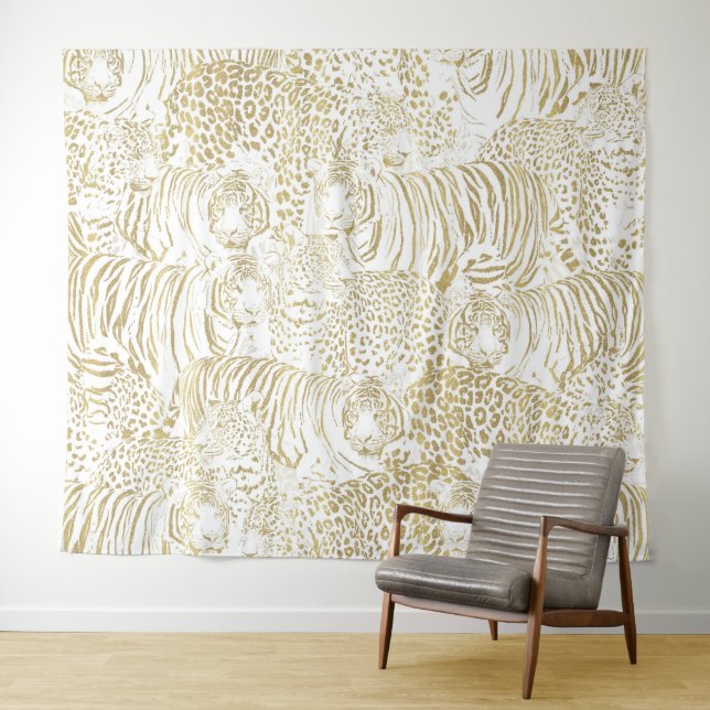 Gold Leopard Tiger Animals Tapestry (In Situ (Horizontal))