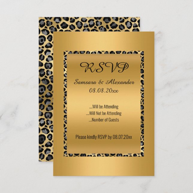 Gold Leopard Toute Occassion RSVP Invitation (Devant / Derrière)