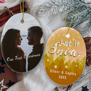Gold Let it Snow First Christmas Photo Ornament