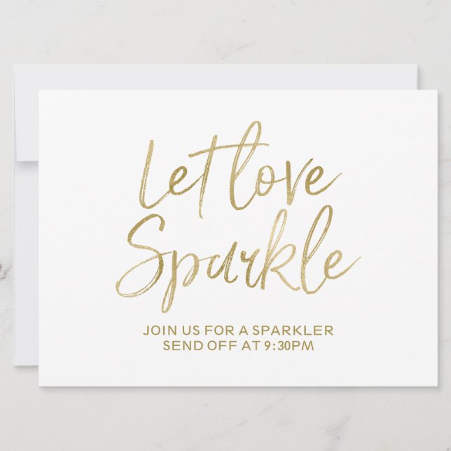 Gold "Let love sparkle" Sparkler Send Off Sign Invitation (Front)
