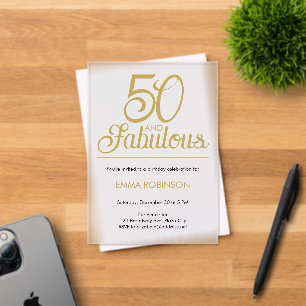 Gold Letter "50 and Fabulous" Fiftieth Birthday Acrylic Invitations