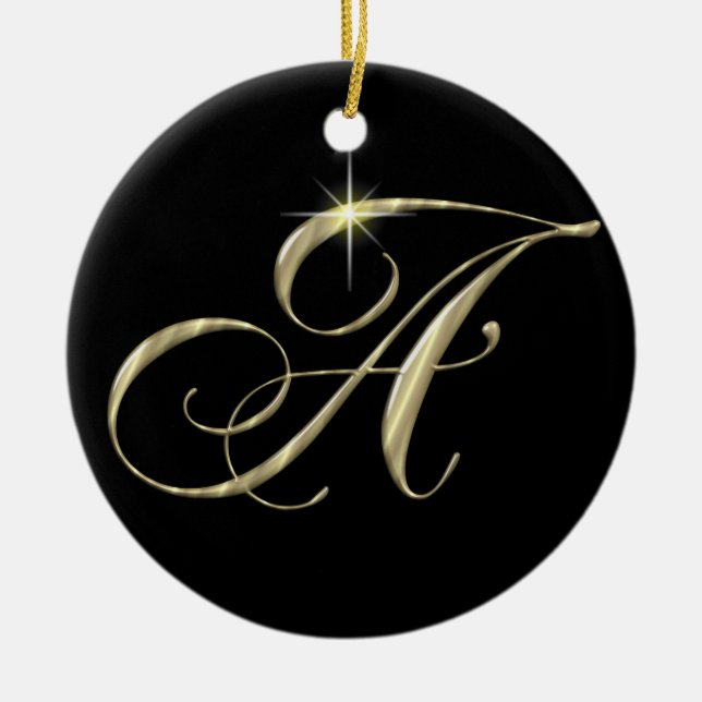 Gold Letter A Monogram Initial Ornament Fan Pull (Front)