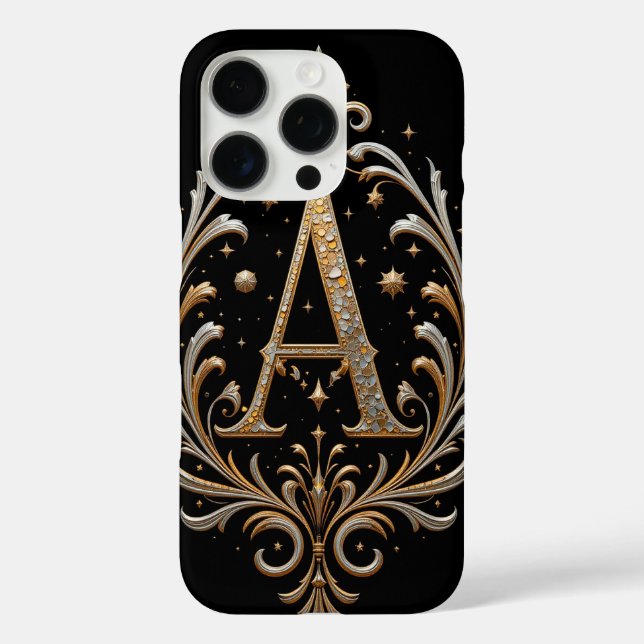 Gold Letter A with Floral Decorations Case-Mate iPhone Case (Back)
