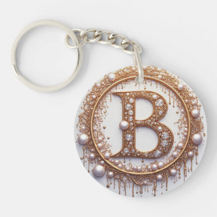 Gold Letter B Monogram Pearls Jewellery Wedding Keychain