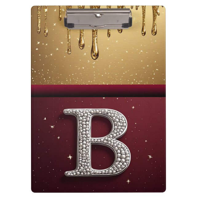 Gold Letter B Monogram With Dripping Metall Clipboard (Front)