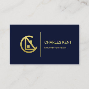 Gold Letter-C Home Minimalist Blue Construction Business Card