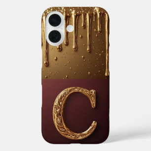 Gold Letter C Monogram With Dripping Metall iPhone 16 Case