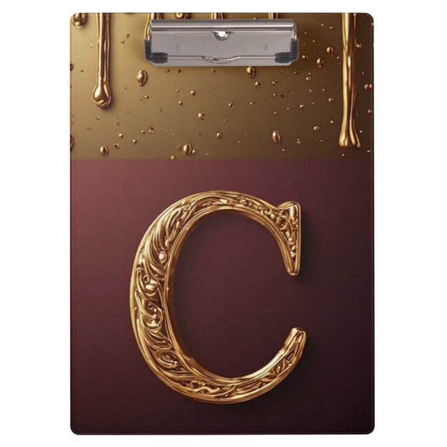 Gold Letter C Monogram With Dripping Metall Clipboard (Front)