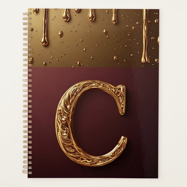 Gold Letter C Monogram With Dripping Metall Planner (Front)