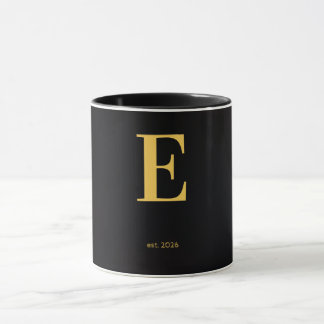 Gold Letter E Black Mug | Minimalist Monogram Mug