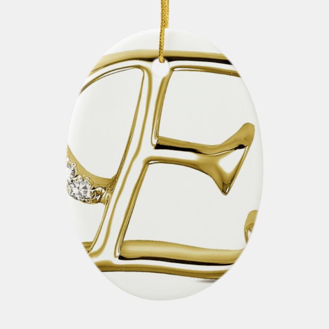 GOLD LETTER " E "WITH DIAMONDS CERAMIC ORNAMENT (Front)
