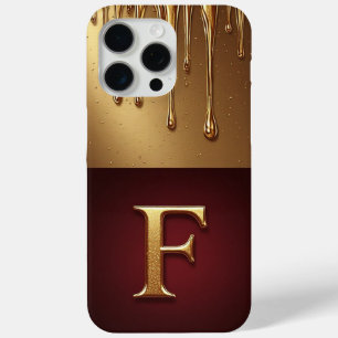 Gold Letter F Monogram With Dripping Metall iPhone 15 Pro Max Case