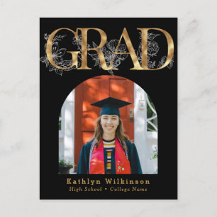 Gold Letter GRAD Floral Photo Grad Announcement Postcard