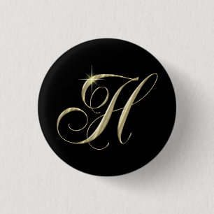 Gold Letter H Monogram Initial Gift 1 Inch Round Button