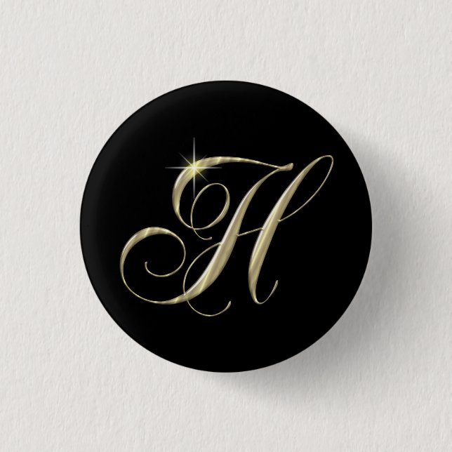 Gold Letter H Monogram Initial Gift 1 Inch Round Button (Front)