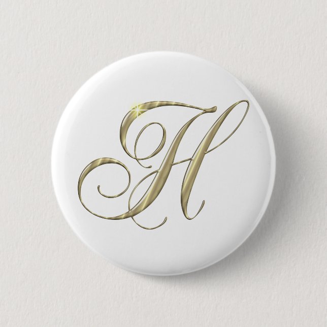 Gold Letter H Monogram Initial Gift 2 Inch Round Button (Front)