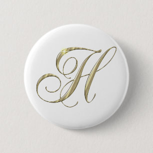 Gold Letter H Monogram Initial Gift 2 Inch Round Button