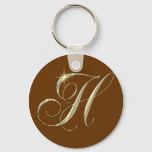 Gold Letter H Monogram Initial Gift Keychain