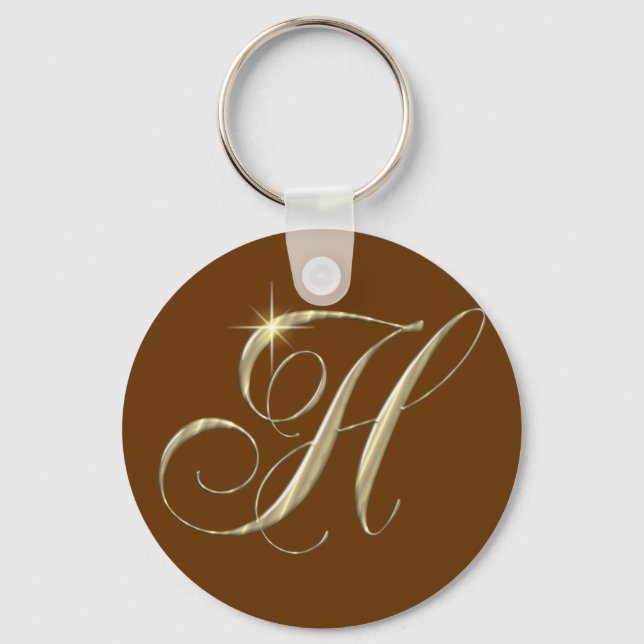 Gold Letter H Monogram Initial Gift Keychain (Front)