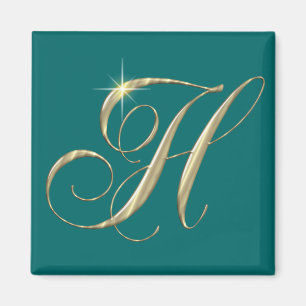 Gold Letter H Monogram Initial Gift Magnet