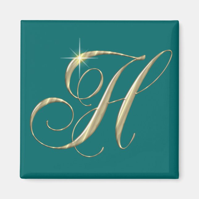 Gold Letter H Monogram Initial Gift Magnet (Front)