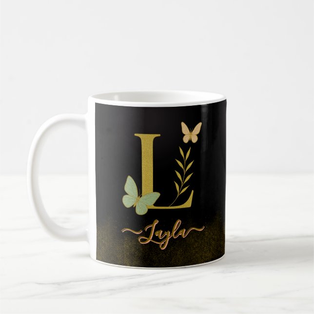 Gold Letter L Butterfly Mug Design (Left)