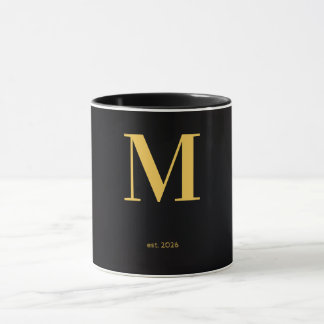 Gold Letter M Black Mug | Minimalist Monogram Mug