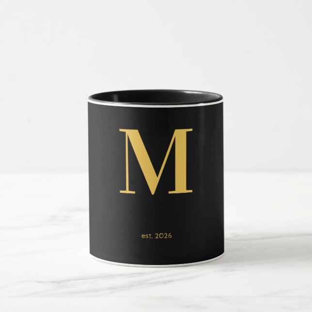 Gold Letter M Black Mug | Minimalist Monogram Mug (Center)