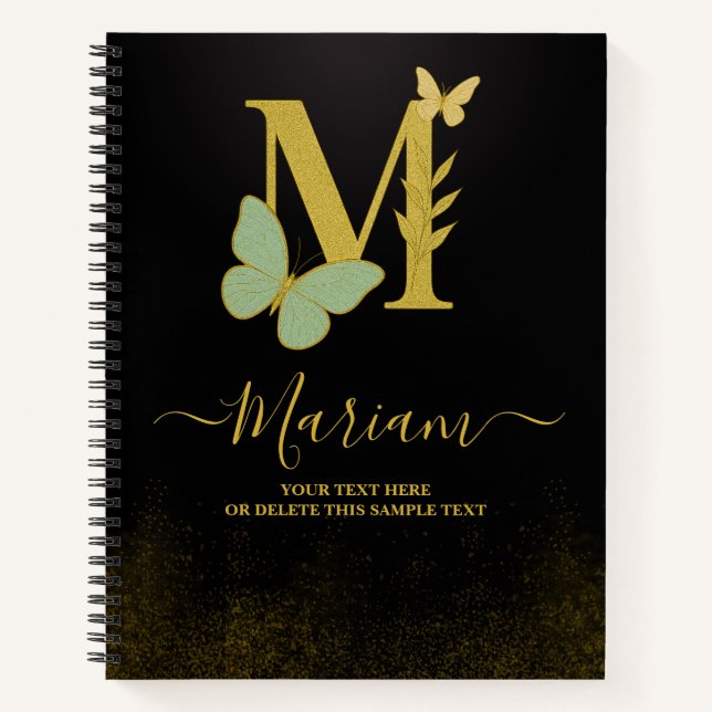 Gold Letter M Butterfly Notebook Cover (Front)