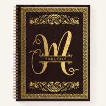 Gold Letter M & Name on Brown Leather Monogrammed
