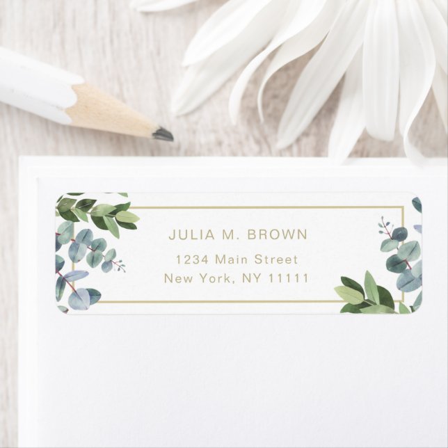 Gold Letter Modern Greenery Return Address Label (Insitu)
