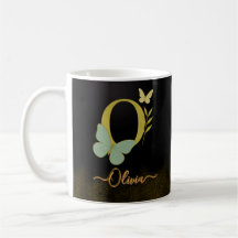 Gold Letter O Butterfly Mug Design