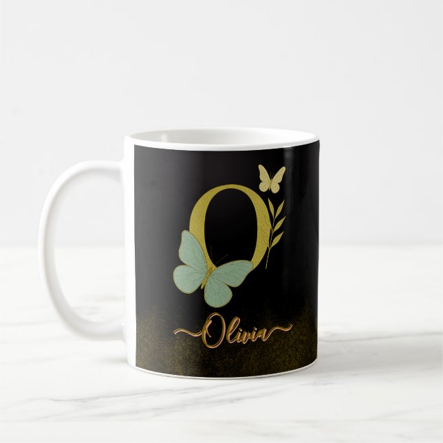 Gold Letter O Butterfly Mug Design (Left)