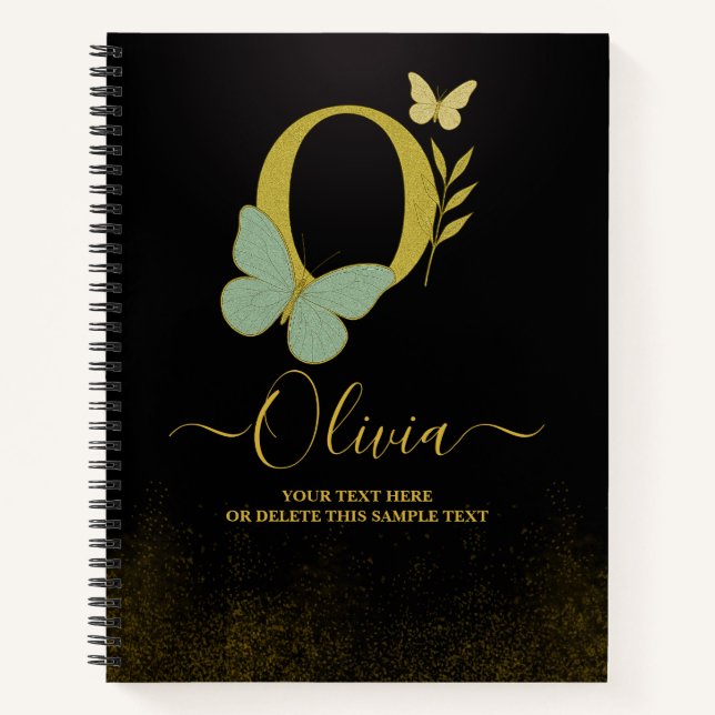Gold Letter O Butterfly Notebook Cover (Front)