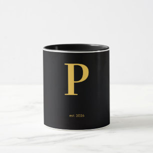 Gold Letter P Black Mug   Minimalist Monogram Mug