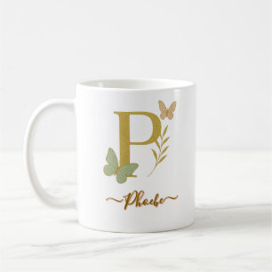 Gold Letter P Butterfly Mug Design