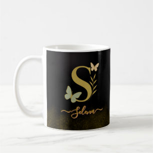 Gold Letter S Butterfly Mug Design
