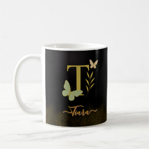 Gold Letter T Butterfly Mug Design