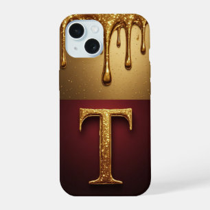 Gold Letter T Monogram With Dripping Metall iPhone 15 Case
