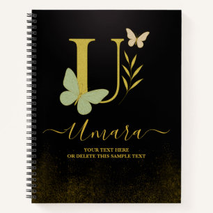 Gold Letter U Butterfly Notebook Cover