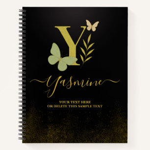 Gold Letter Y Butterfly Notebook Cover